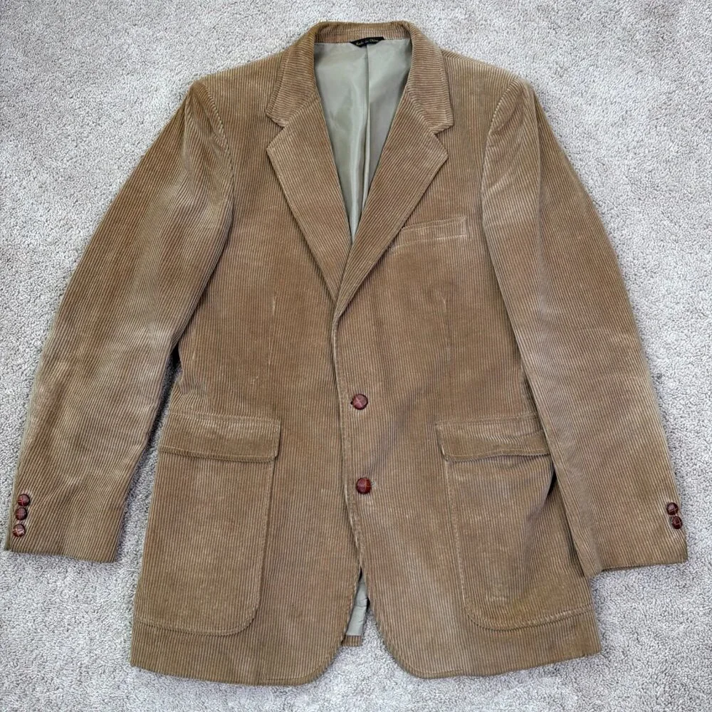 Vintage Jordache Corduroy Blazer Mens 42L Brown 100% Cotton Cowboy Ranch Country